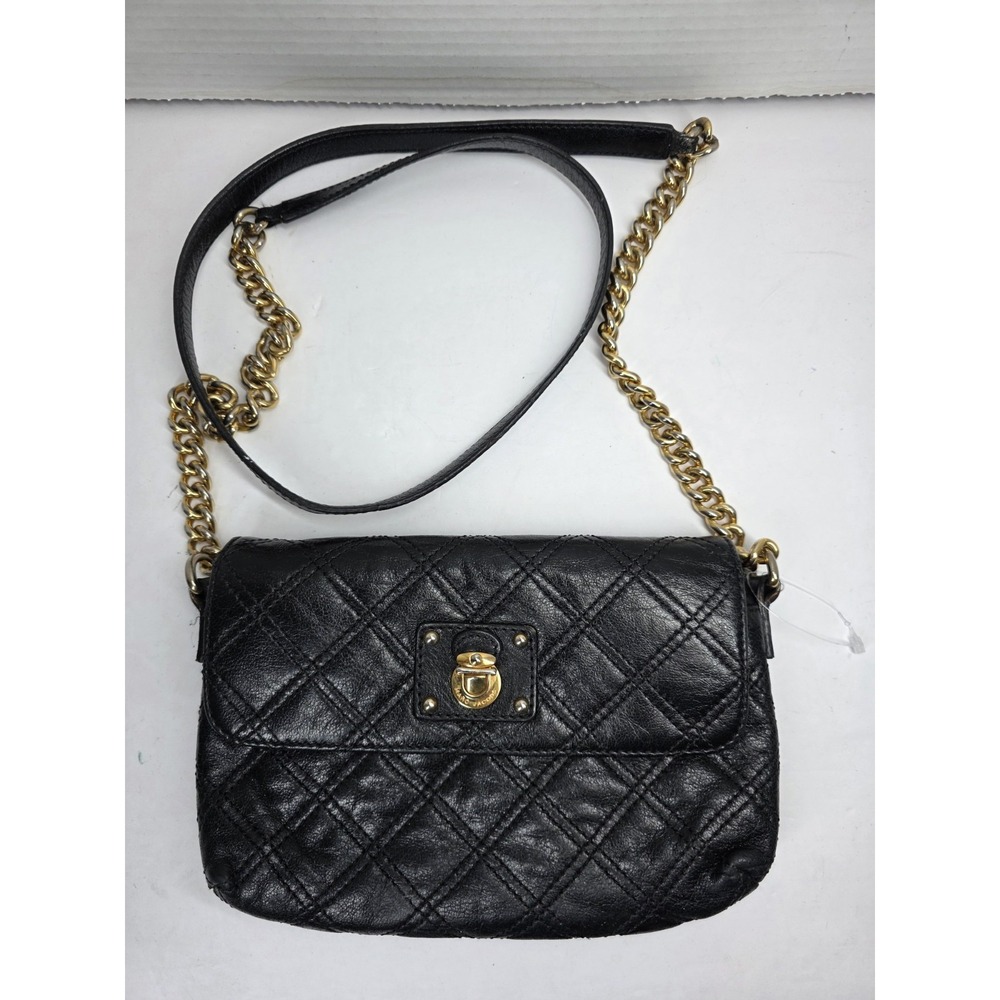 Marc Jacobs black‎ quilted leather crossbody bag with gold-tone hardware